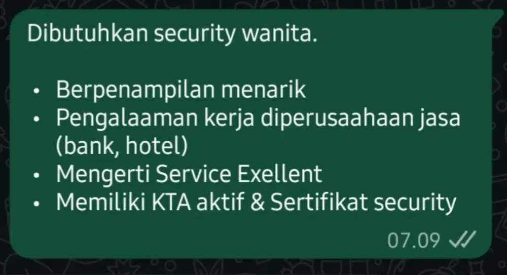 LOWONGAN KERJA SECURITY WANITA
