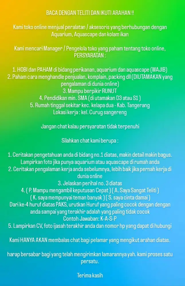 Dicari Manager / Pengelola Toko Online