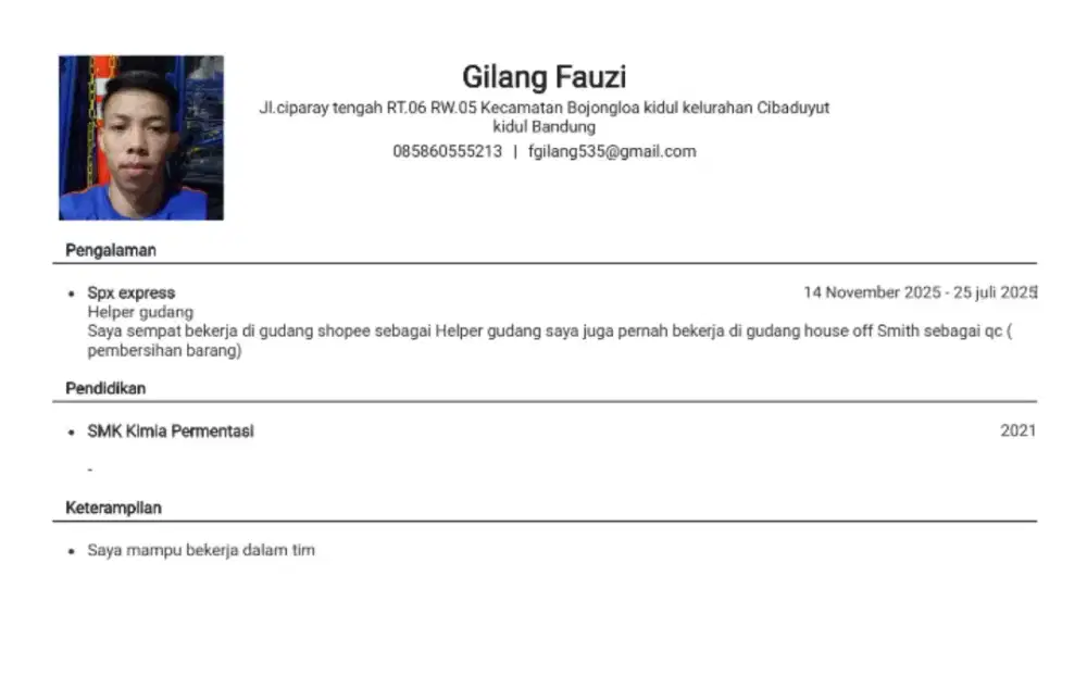Saya sedang mencari pekerjaan tetap