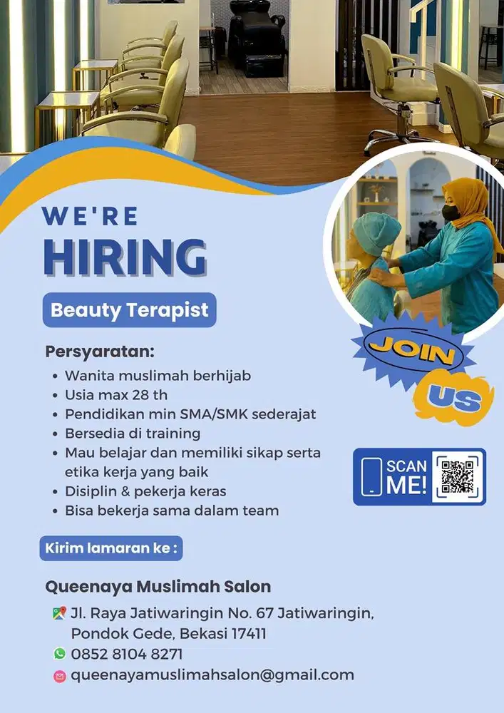 Lowongan beauty therapys di Queenaya muslimah salon