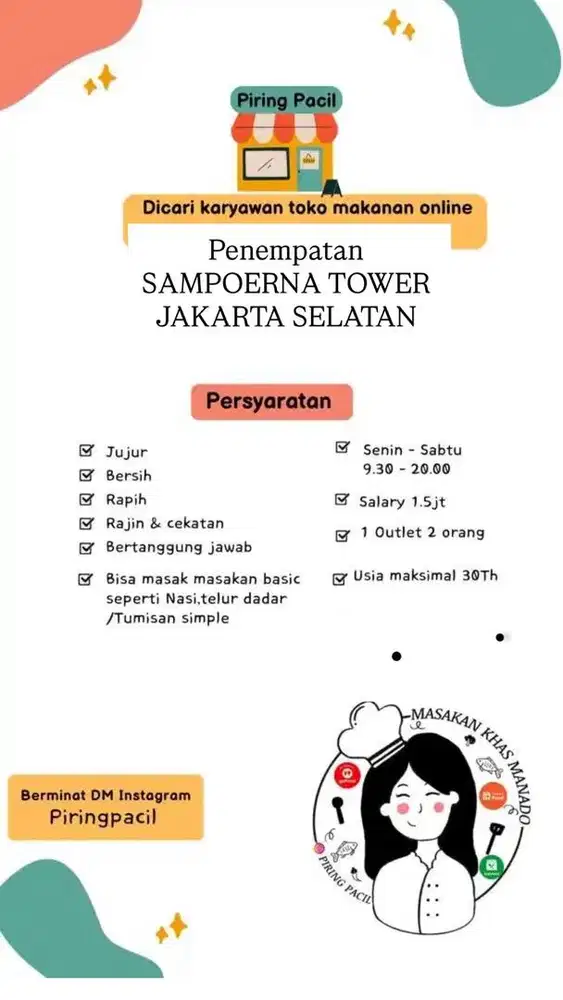LOWONGAN KERJA KARYAWAN OUTLET MAKANAN ONLINE