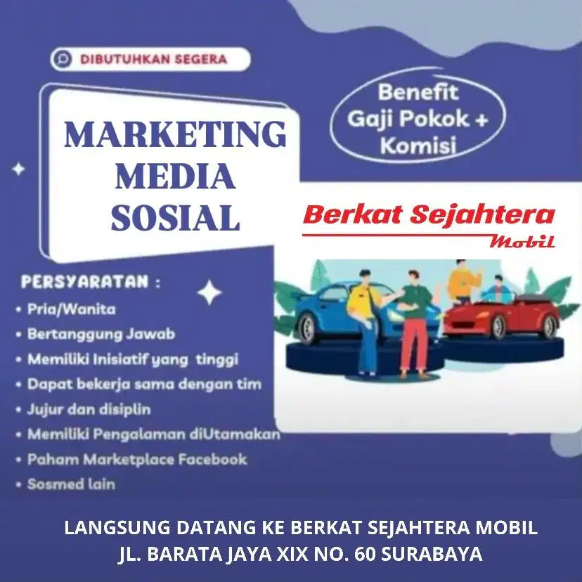 DIBUTUHKAN SEGERA POSISI MARKETING MEDIA SOSIAL