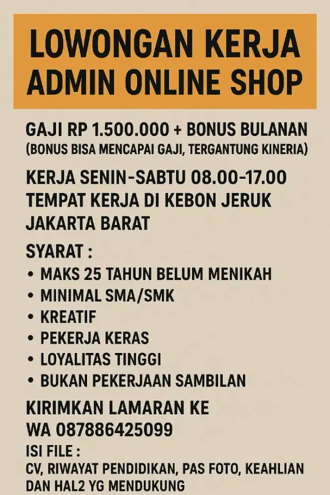Lowongan kerja online shop