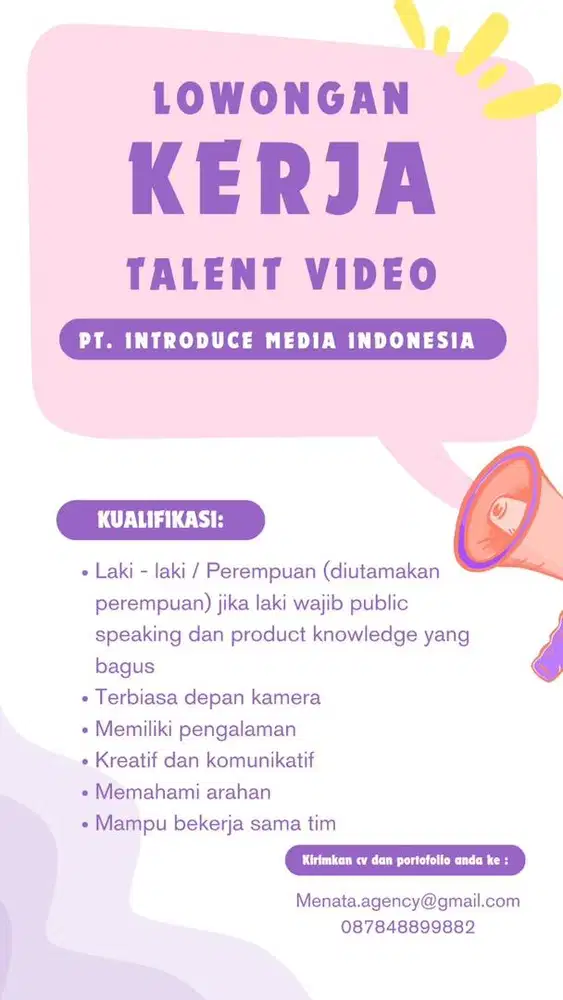 Dicari Talent Untuk konten