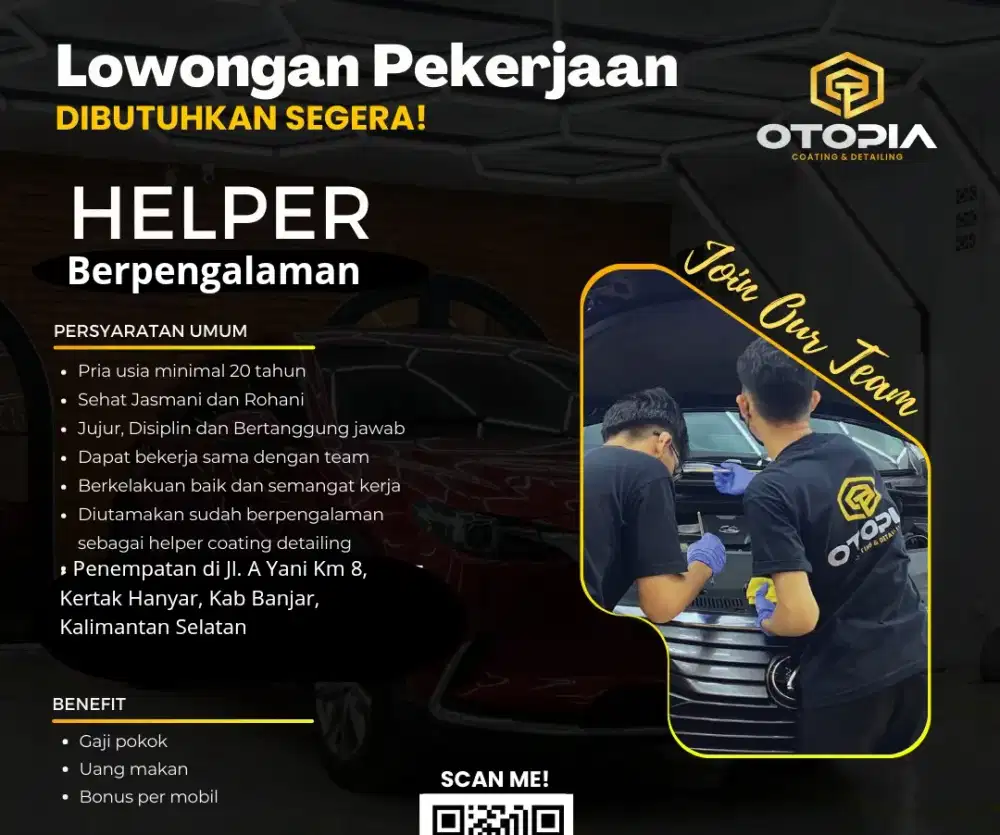 Dicari Helper Berpengalaman Coating&Detailing