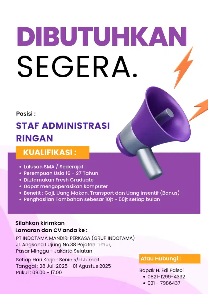 DIBUTUHKAN SEGERA