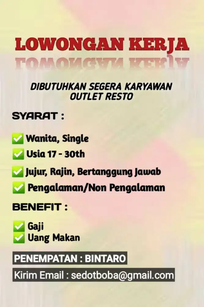 LOWONGAN KERJA UNTUK WANITA