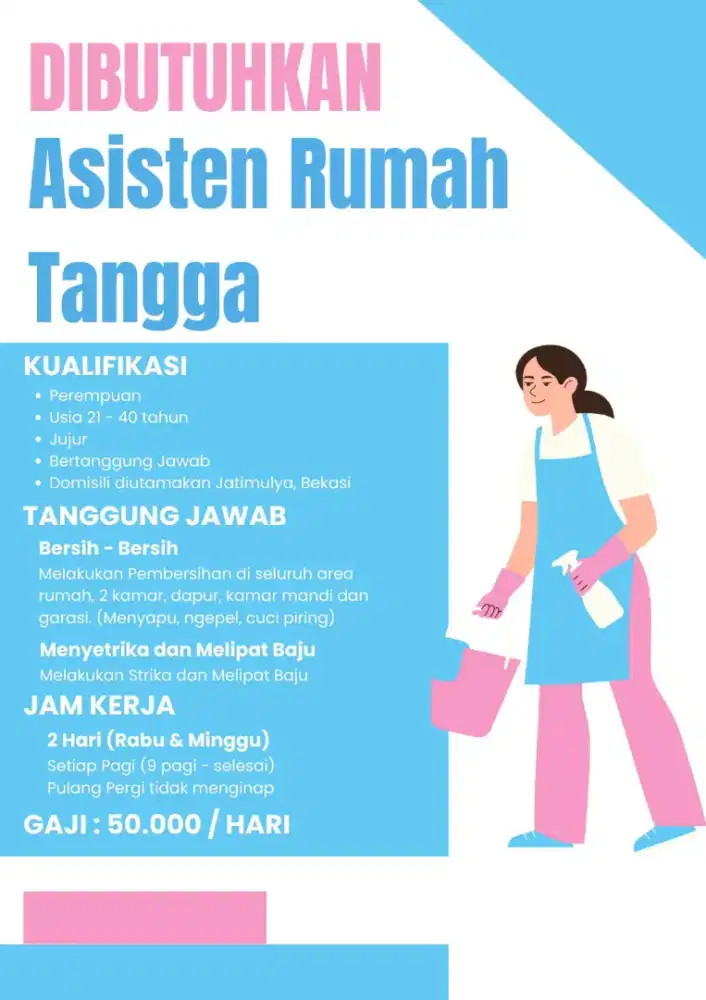 DIBUTUHKAN SEGERA ASISTEN RUMAH TANGGA