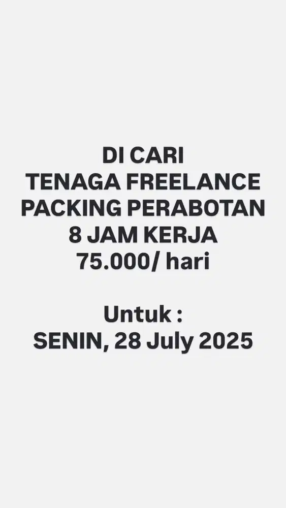 DI CARI FREELANCE PACKING YANG SERIUS SAJA !