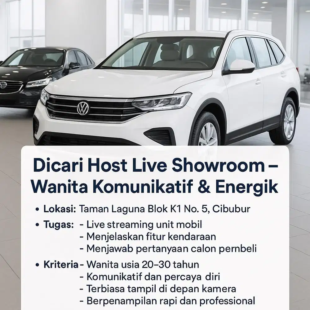 Dicari Host Live Showroom – Wanita Komunikatif & Energik