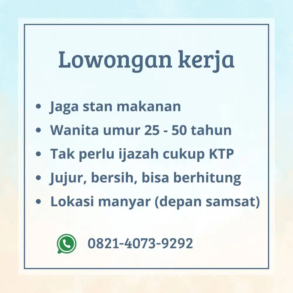 LOWONGAN KERJA JAGA STAN