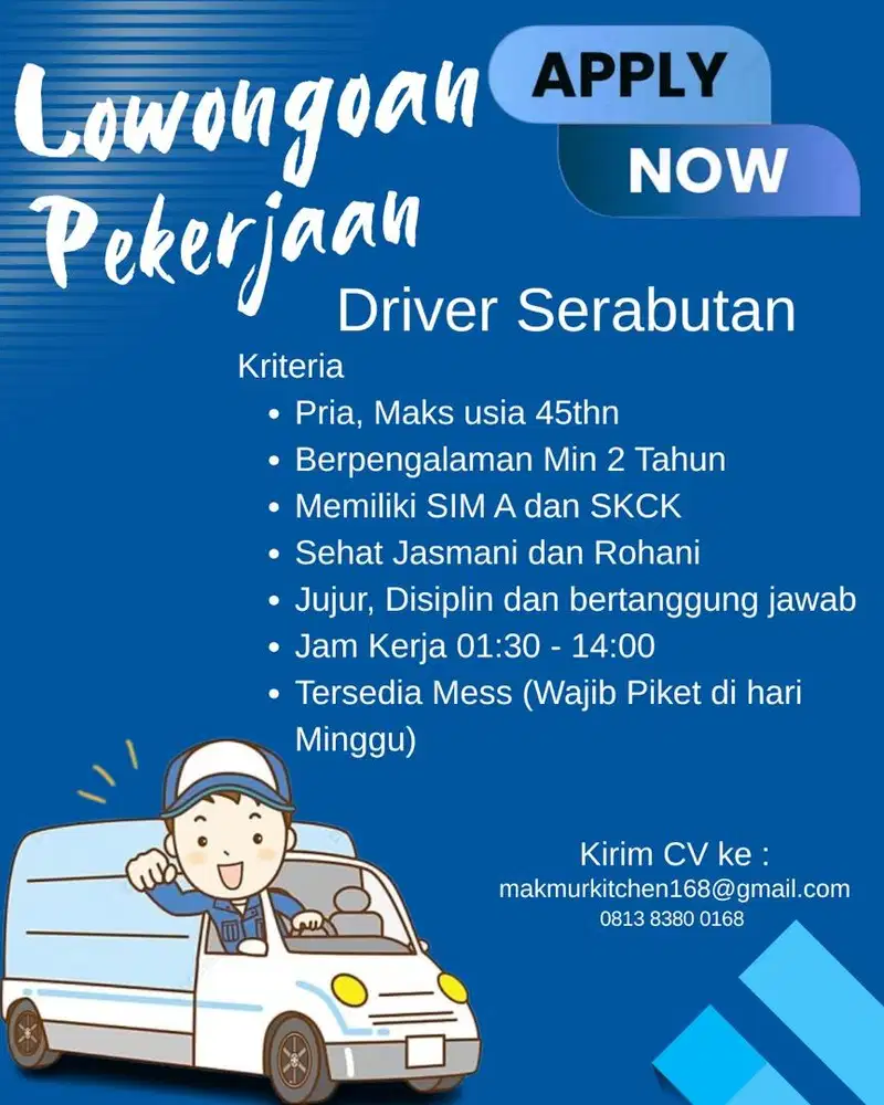 DIBUTUHKAN DRIVER/SOPIR OPERASIONAL