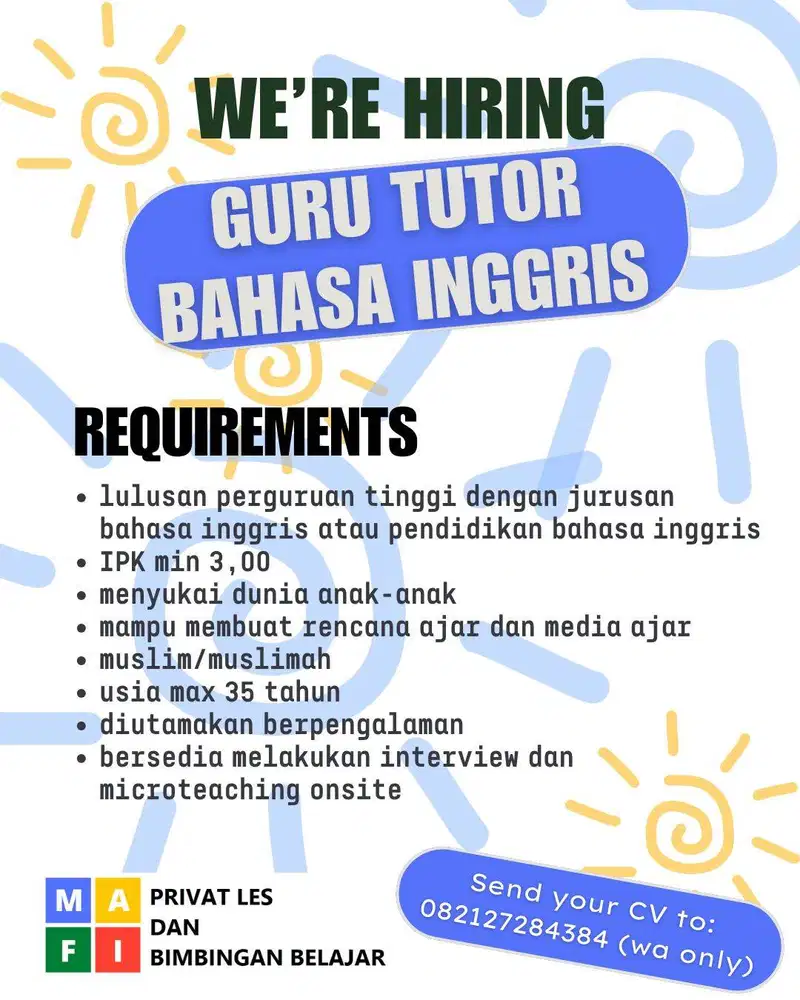 GURU TUTOR bahasa inggris untuk bimbel di bandung daerah cikutra