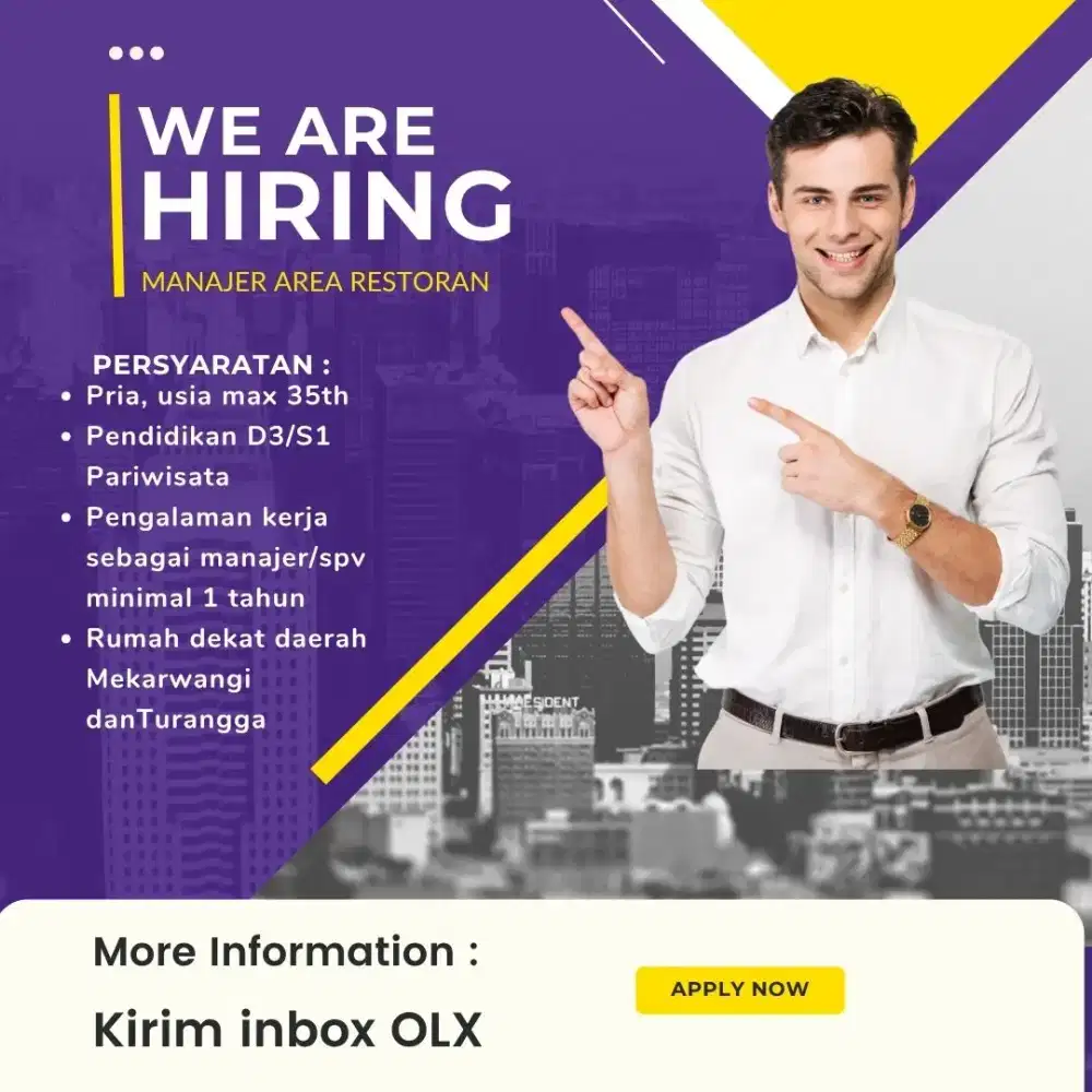 Cari Manajer Area Rumah Makan di Bandung