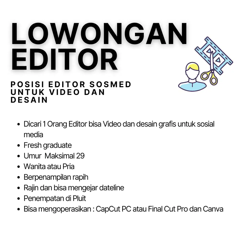 Lowongan Editor 1 Orang untuk yang bisa capcut pc dan Canva - sosmed