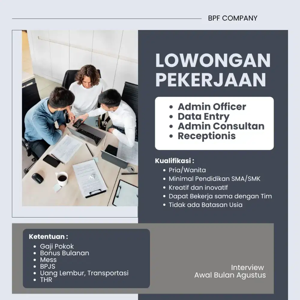 LOWONGAN KERJA AWAL BULAN AGUSTUS