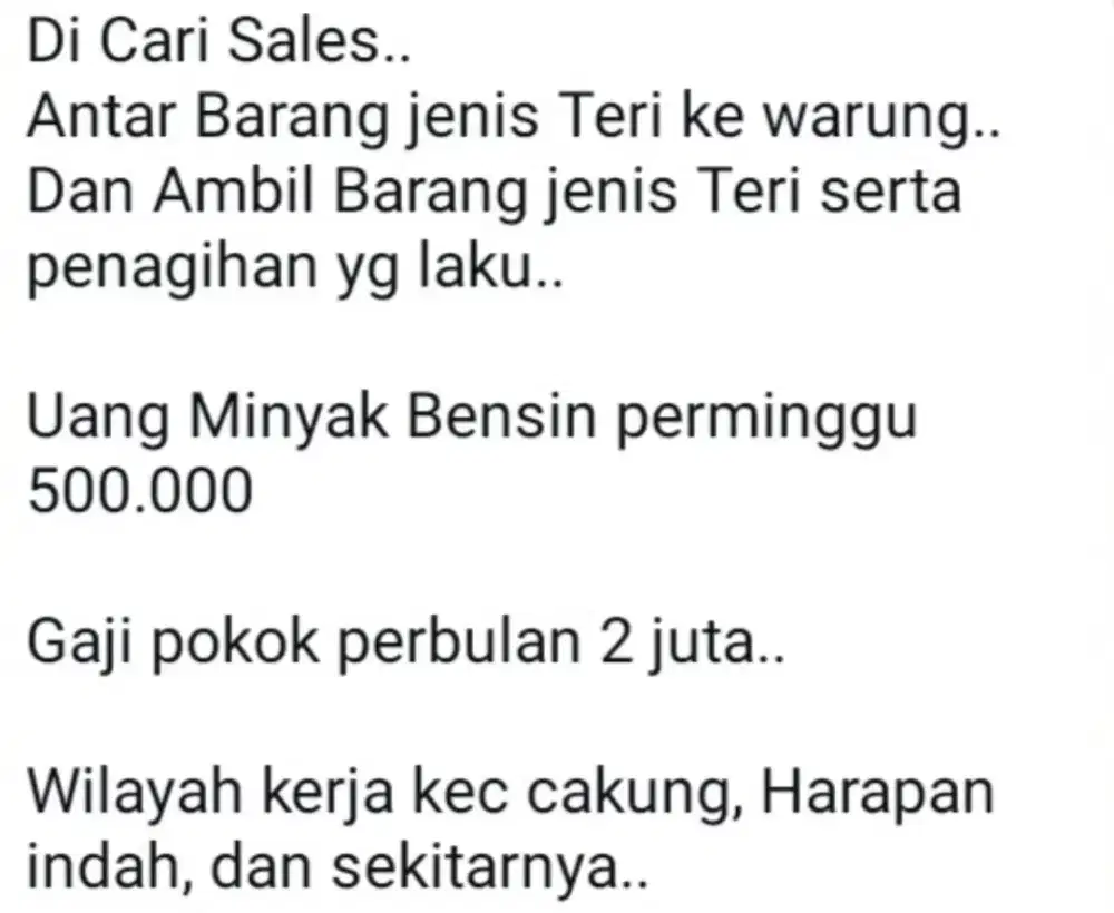 Di cari sales penjualan dan penagihan produk ikan teri