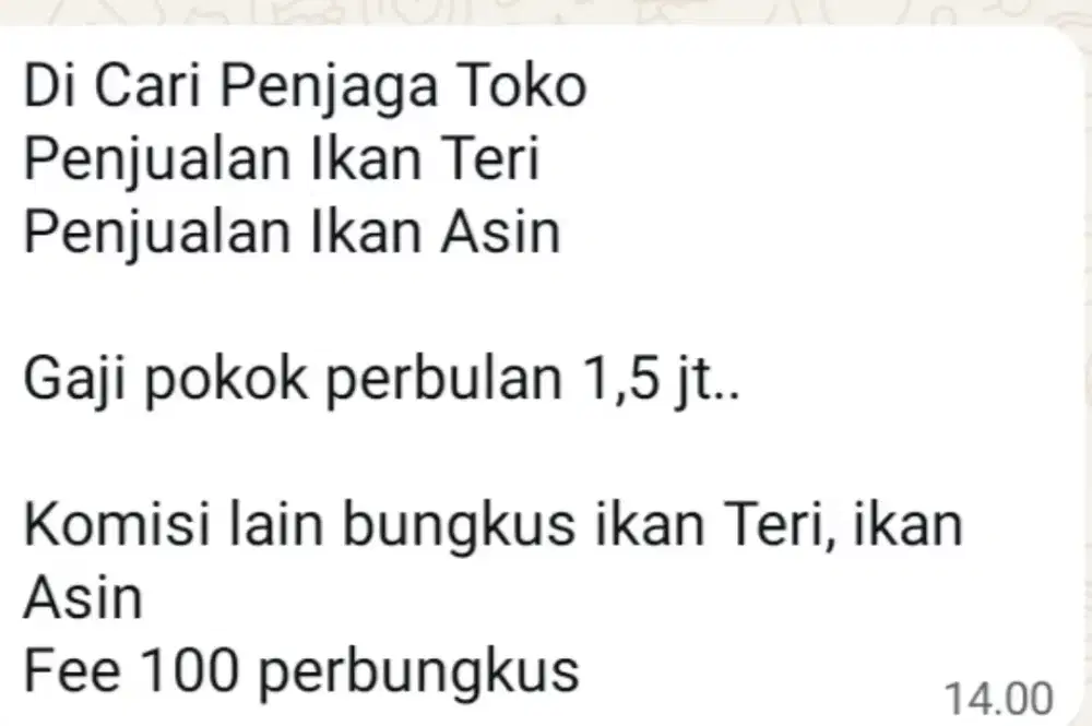 Di cari penjaga Toko produk Ikan teri