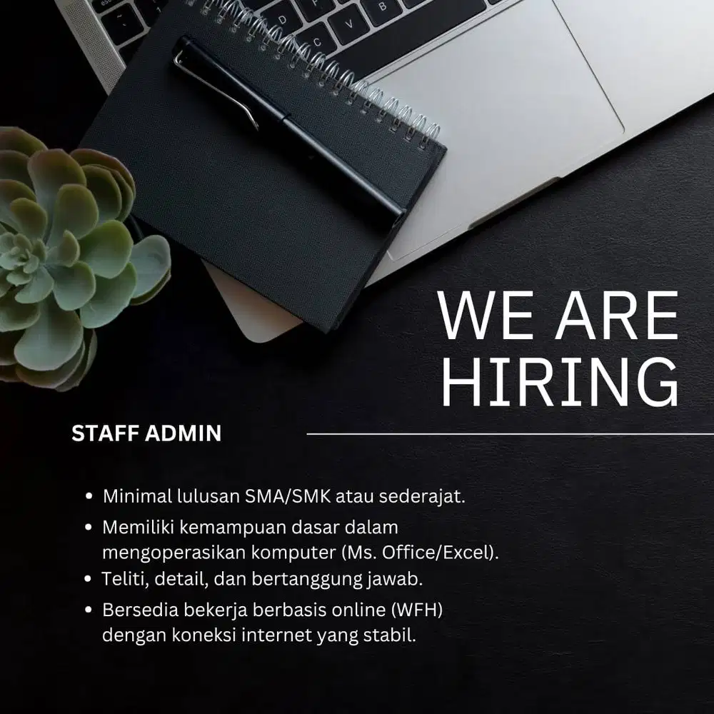 Dibutuhkan Staff admin segera