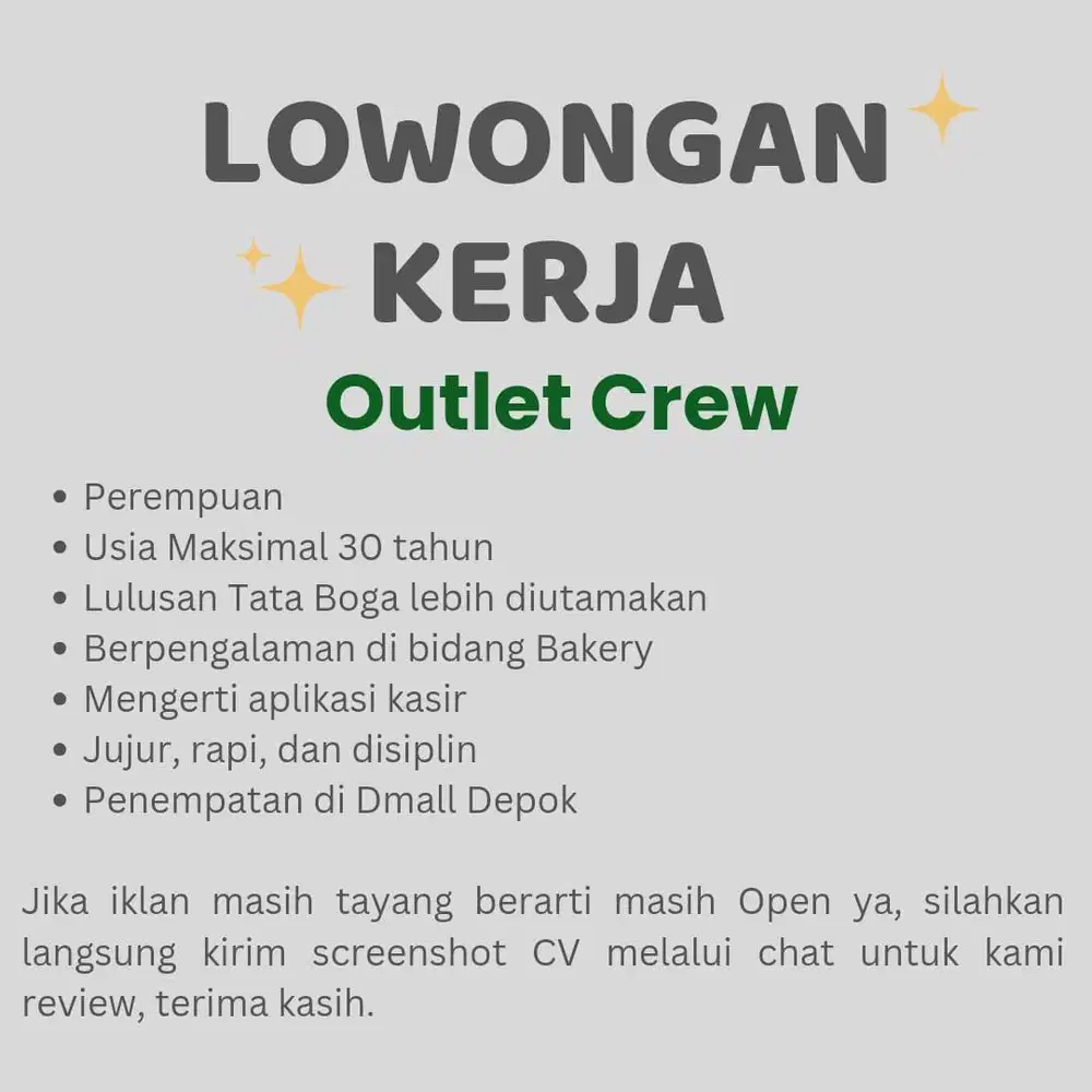 Outlet Crew (Penjaga Toko)