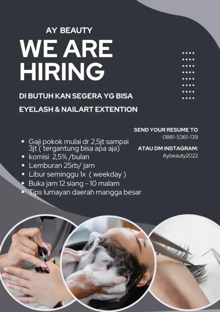LOWONGAN KERJA EYELASH, NAILART, HAIRTREATMENT