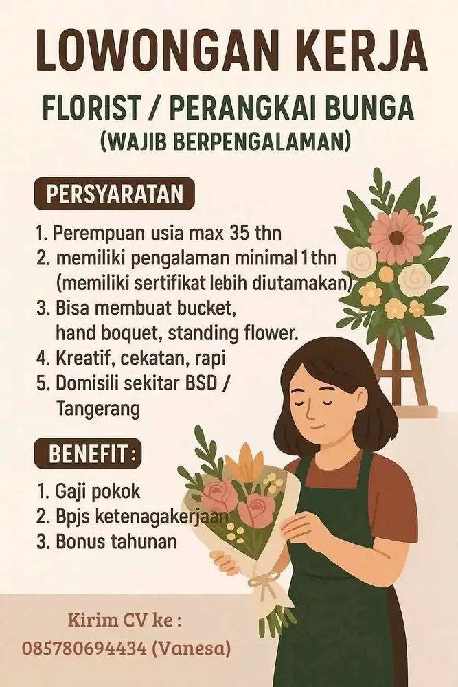 Loker Florist/ perangkai bunga pengalaman