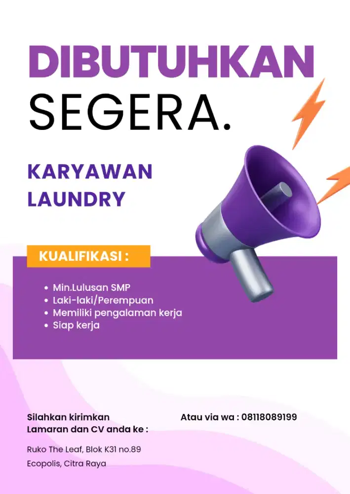 Dibutuhkan karyawan laundry