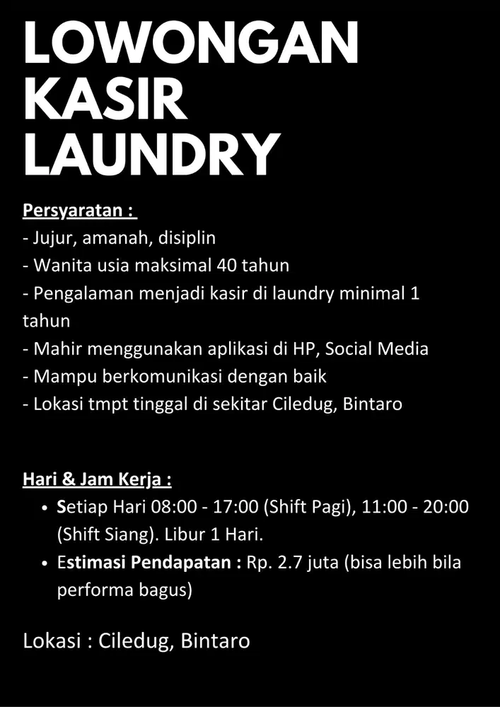 Lowongan Kasir Laundry