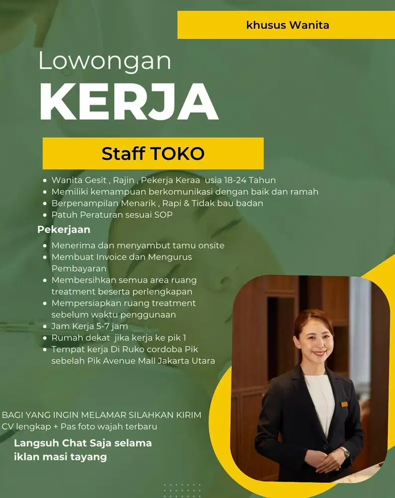 Staff Toko Gaji 1,8 - 2jt /bln