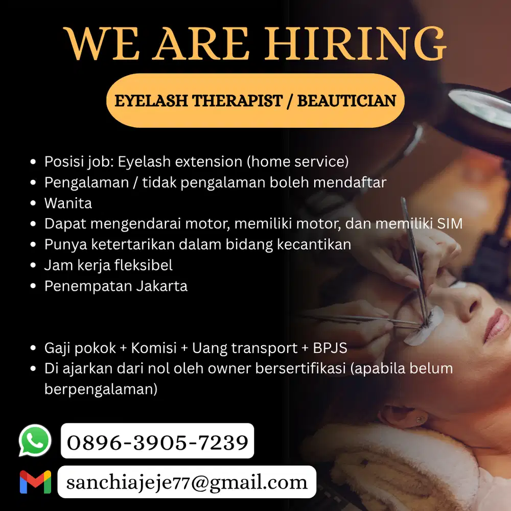 LOWONGAN KARYAWAN EYELASH EXTENSION, TDK PENGALAMAN BOLEH DAFTAR