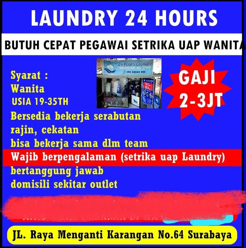 BUTUH CEPAT PEGAWAI SETRIKA UAP WANITA