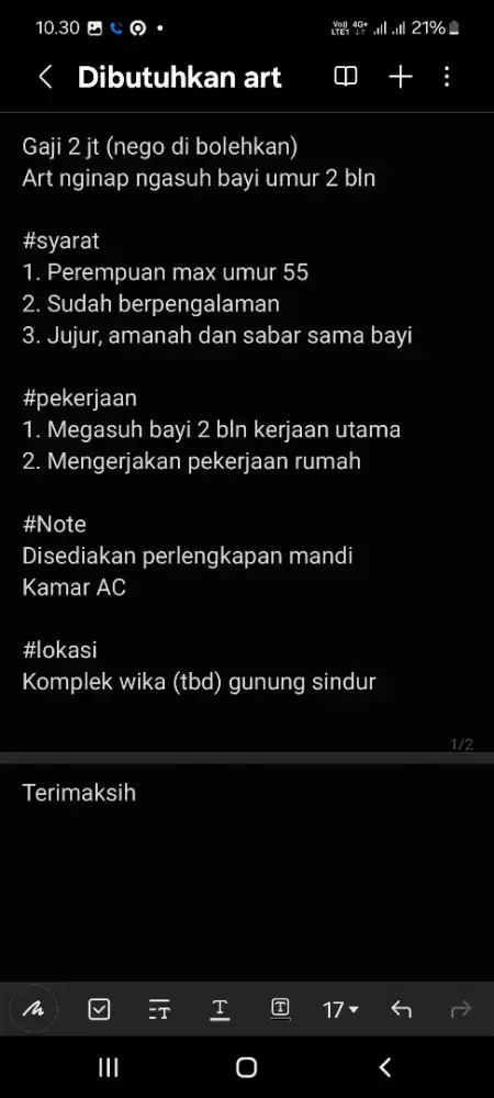 Art nginap ngasuh bayi