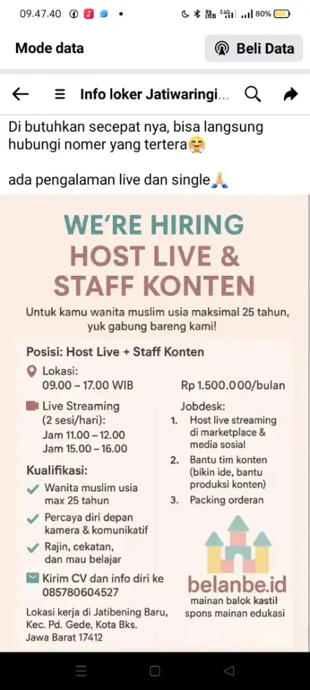 Lowongan kerja host live
