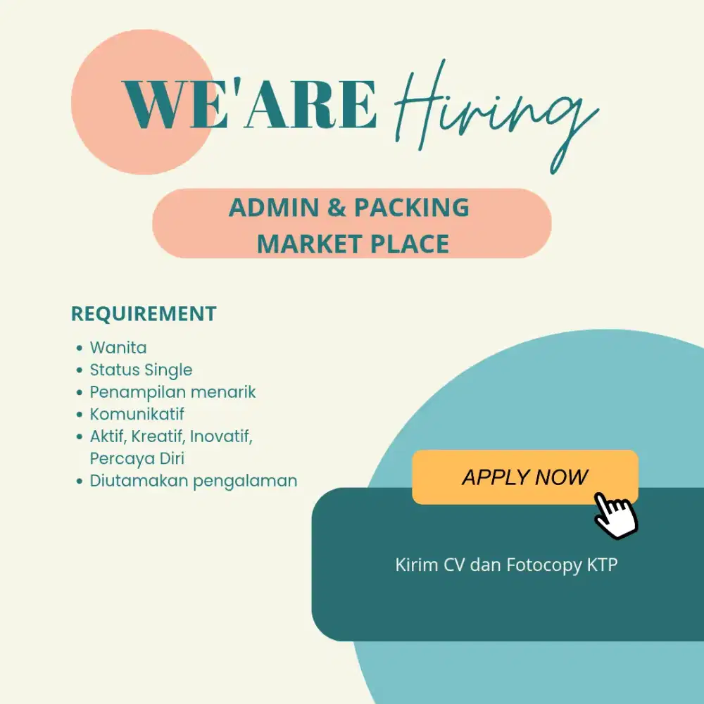 DIBUTUHKAN ADMIN & PACKING UNTUK MARKETPLACE