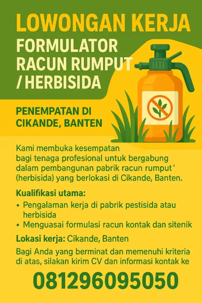Lowongan Formulator Racun Rumput Herbisida