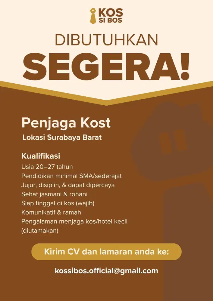 Dicari Segera : Penjaga Kost