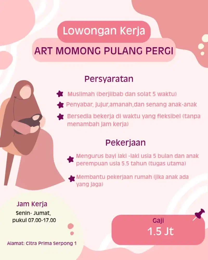 Dibutuhkan Asisten Rumah Tangga Pengasuh Pulang Pergi di Serpong