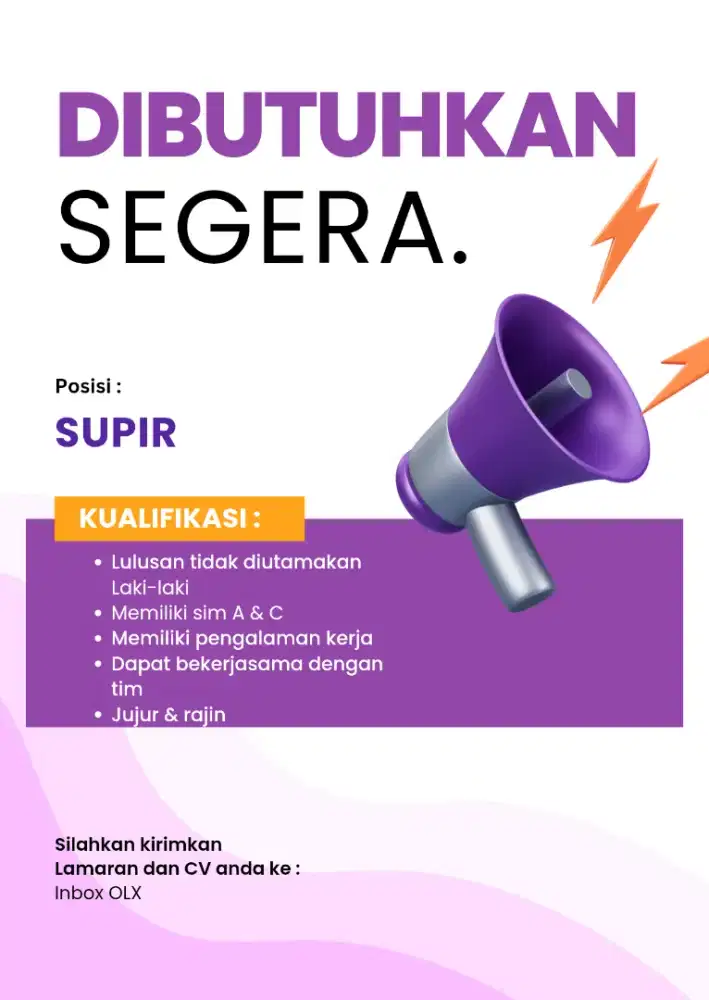 Dibutuhkan segera SUPIR