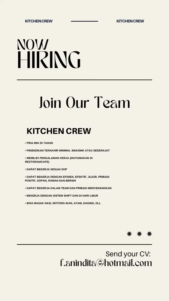 KITCHEN CREW/ JURU MASAK