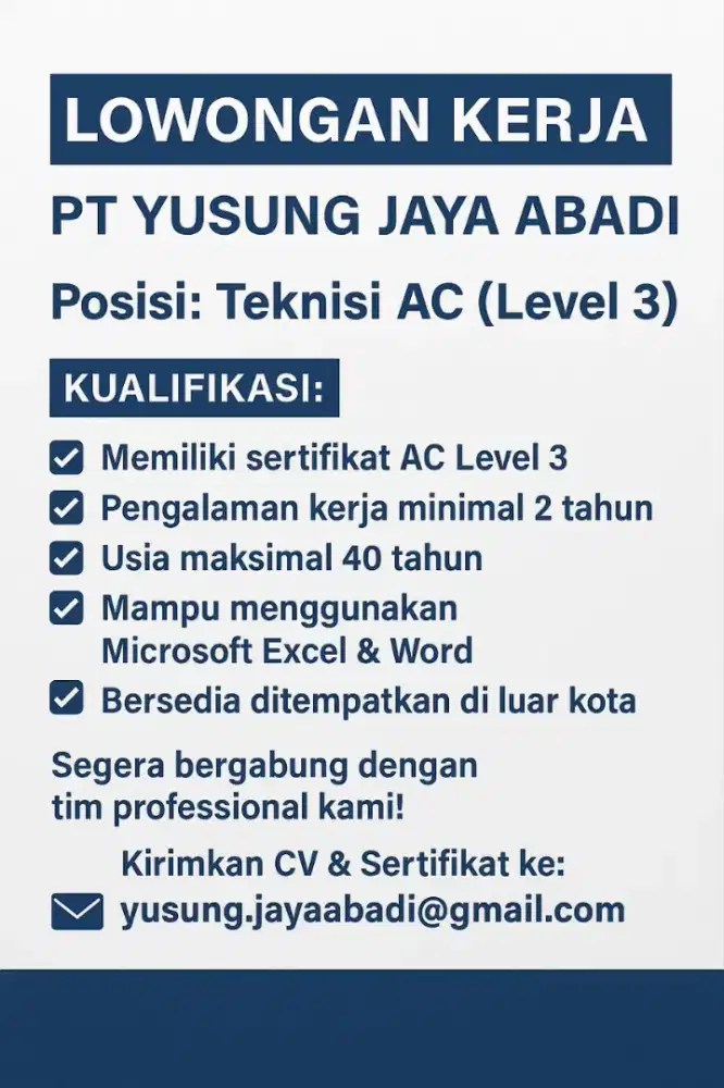 DIBUTUHKAN SEGERA TEKNISI AC
