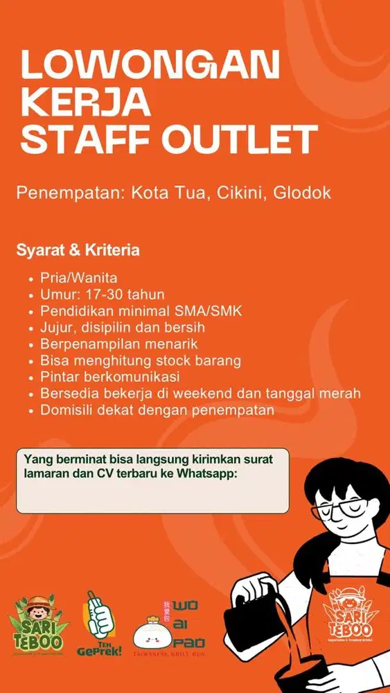 Lowongan Kerja Staff Outlet Makanan & Minuman
