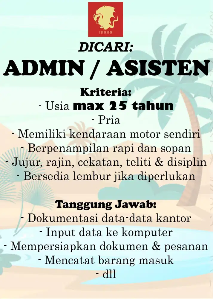 Dicari Admin / Asisten