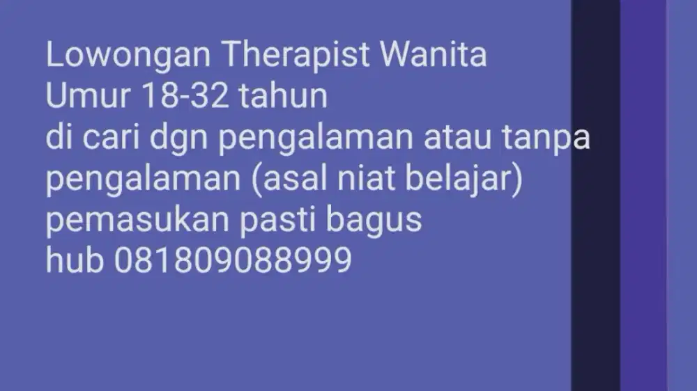 di cari terapis wanita lowongan kerja, non pengalaman ok