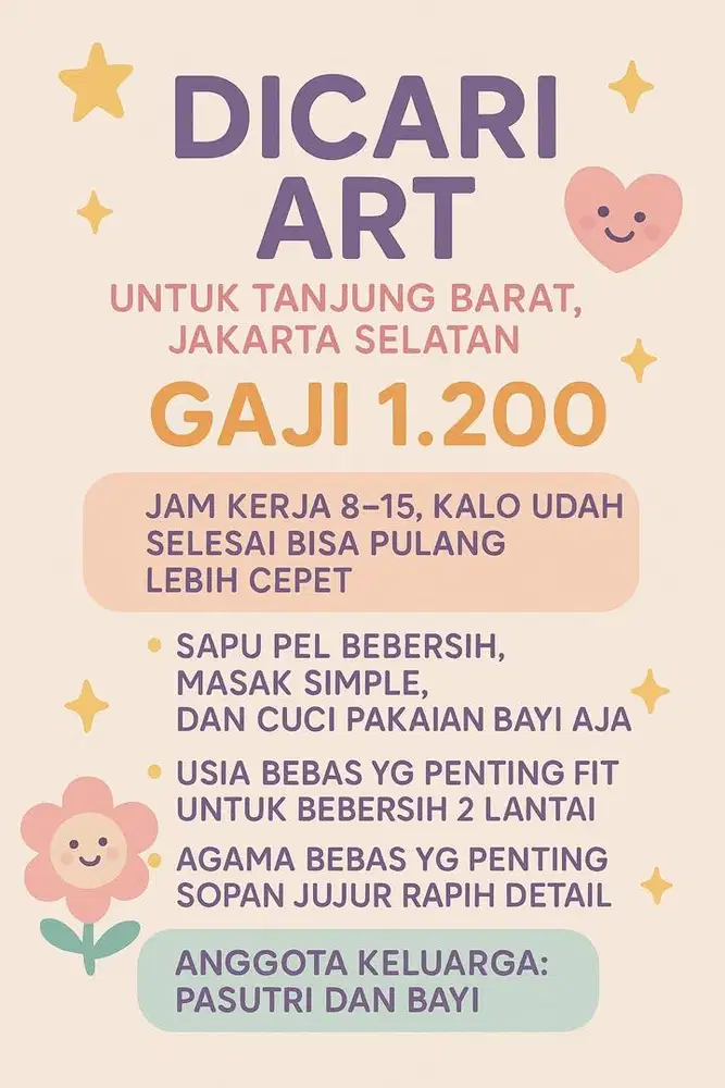Dicari ART Perempuan