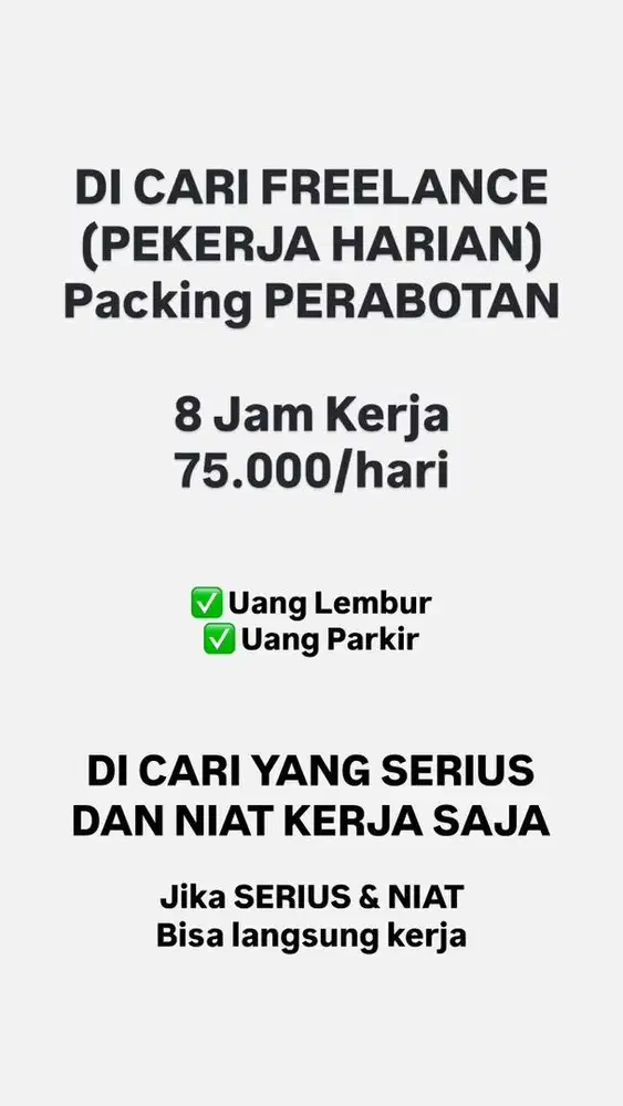 DI CARI FREELANCE PACKING YANG SERIUS SAJA !