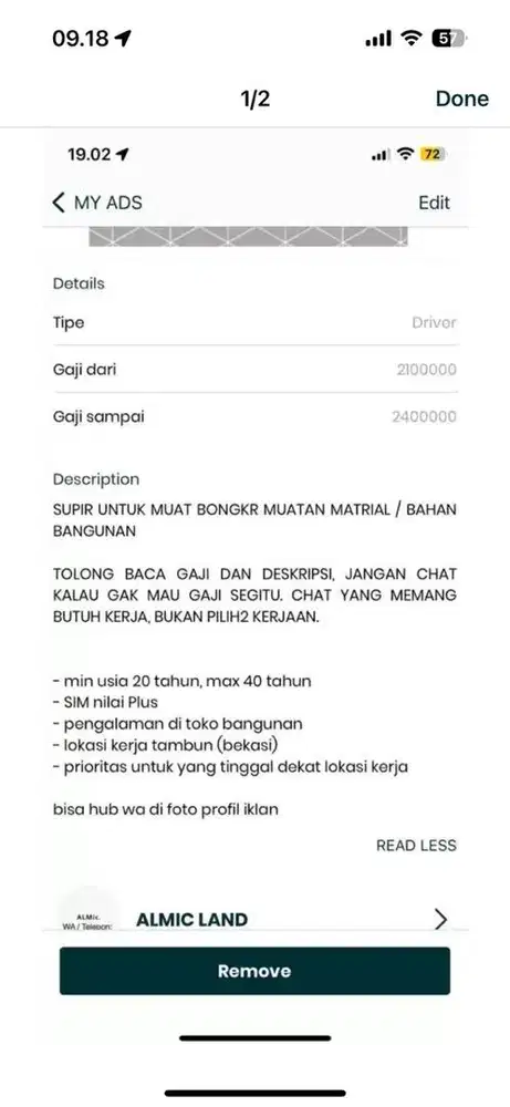 DICARI SUPIR MATRIAL PENGALAMAN NIAT KERJA