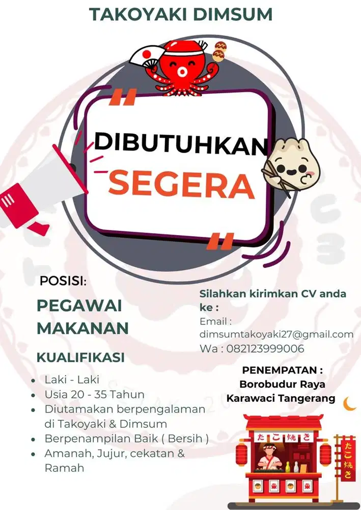 Lowongan Pekerjaan Takoyaki & Dimsum