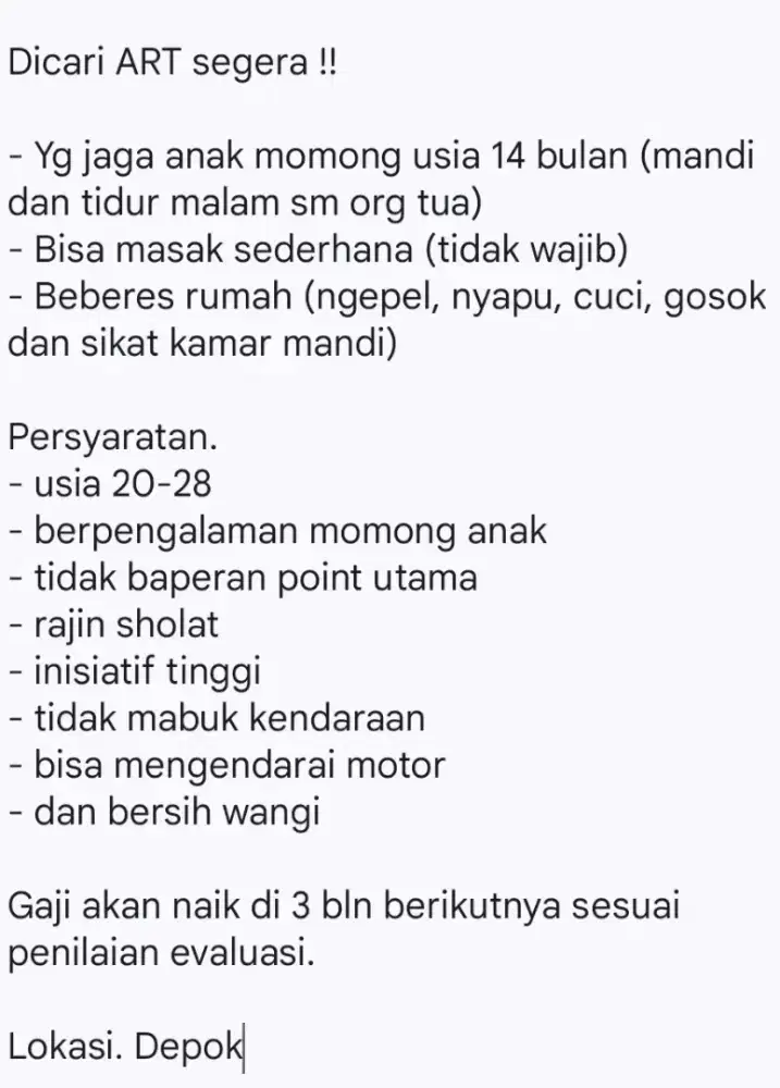 Butuh ART Segera