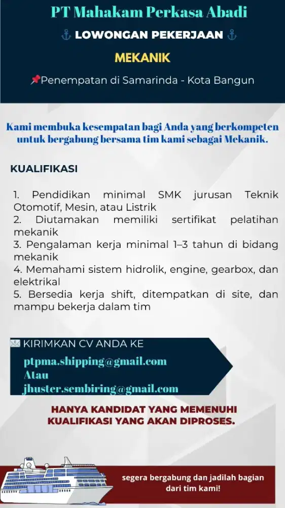 Lowongan Kerja Mekanik