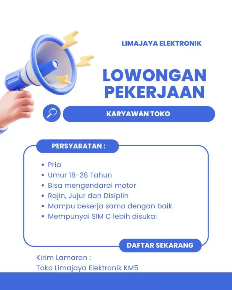 LOWONGAN KERJA KARYAWAN TOKO BUTUH YANG SERIUS